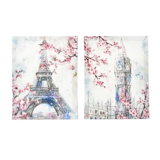 New View Pop Eiffel Tower &#x26; Big Ben Wrapped Canvas D&#xE9;cor Set